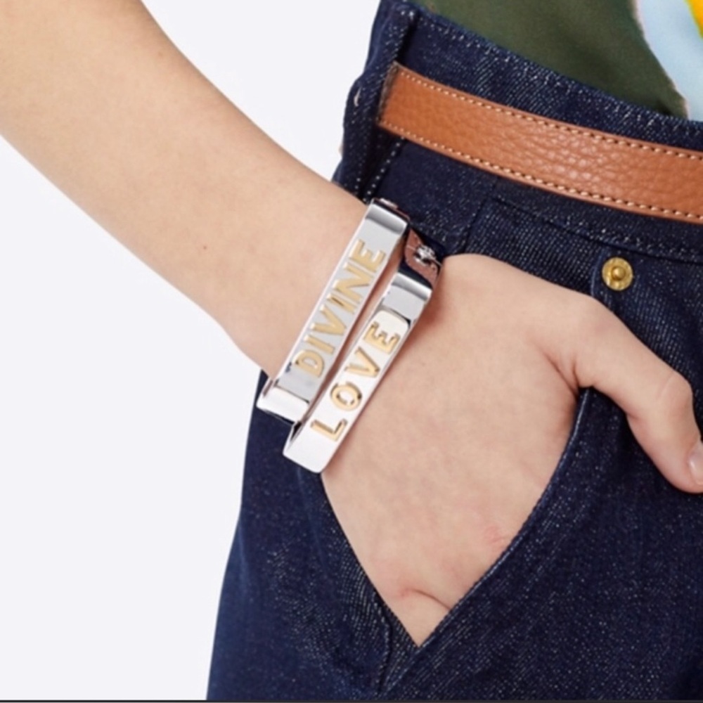 Tory Burch Sterling Silver Message Bracelet